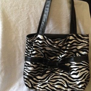 Black and silver velvet animal stripe bag